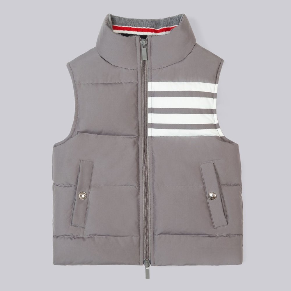 MEDIUM GREY RIPSTOP DOWNFILLED SLEEVELESS 4-BAR VEST 7/8Y